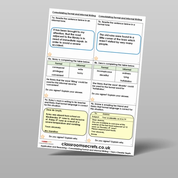 An image of the Consolidating Formal and Informal Writing Application and Reasoning Resource