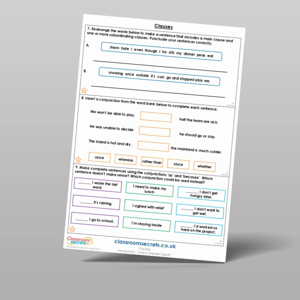 An image of the Clauses Homework Resource