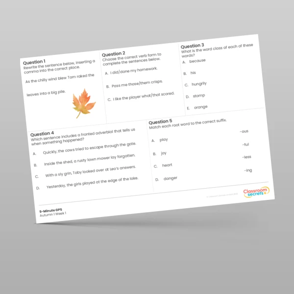 An image of the Free 5-Minute GPS Autumn 1 Week 1 Resource