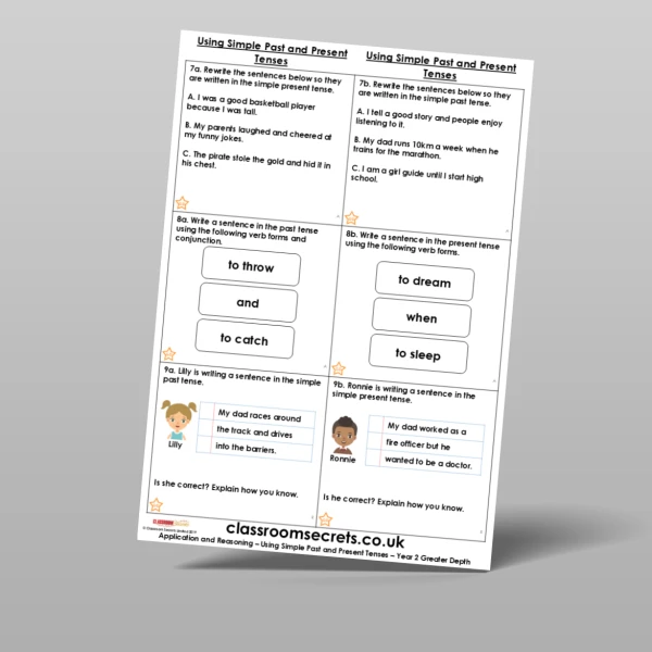 An image of the Using Simple Past and Present Tenses Application and Reasoning Resource