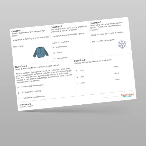 An image of the Free 5-Minute GPS Autumn 1 Week 1 Resource