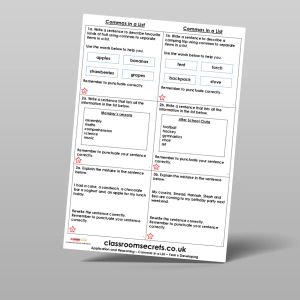 An image of the Free Commas in a List Application and Reasoning Resource