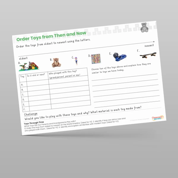 An image of the Toys Through Time What Toys Did Our Parents and Grandparents Play With? Worksheet Resource