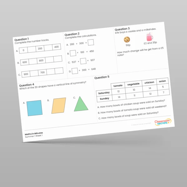 An image of the Summer 1 Week 1 Maths in Minutes Resource