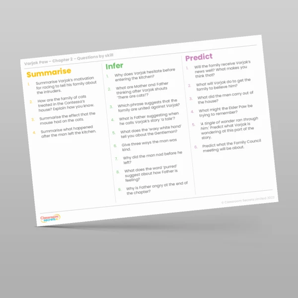 An image of the Reading Skills - Varjak Paw - Chapter 2 Resource