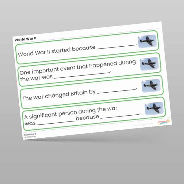 An image of the World War II Stem Sentences Resource