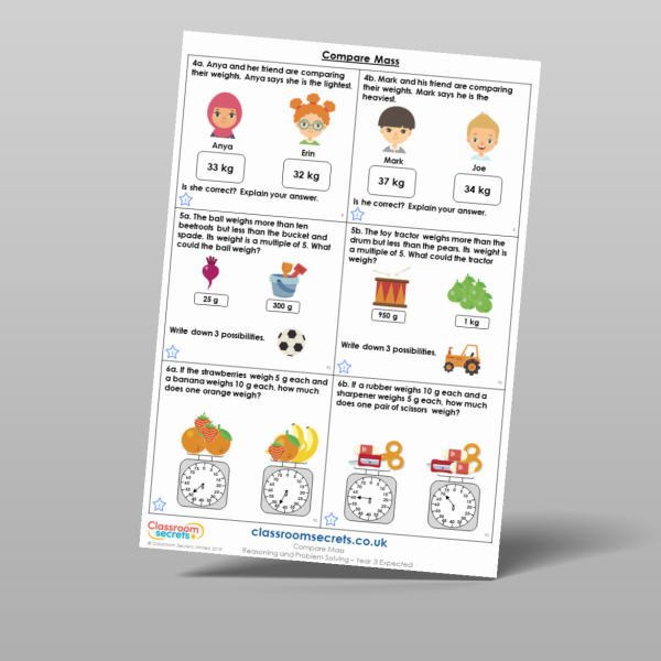 Year 3 Compare Mass Reasoning And Problem Solving Resource | Classroom ...