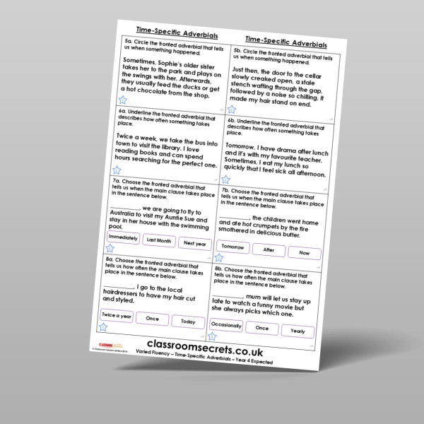 An image of the Time-Specific Adverbials Varied Fluency Resource