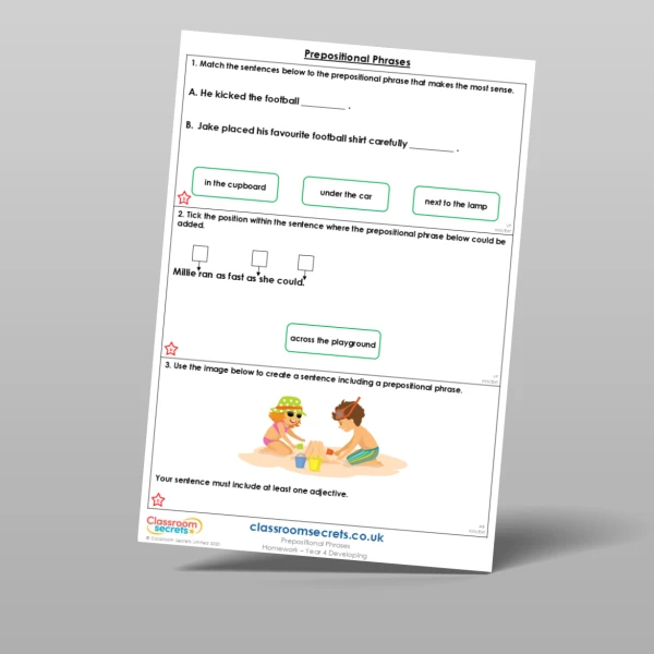 An image of the Prepositional Phrases Homework Resource
