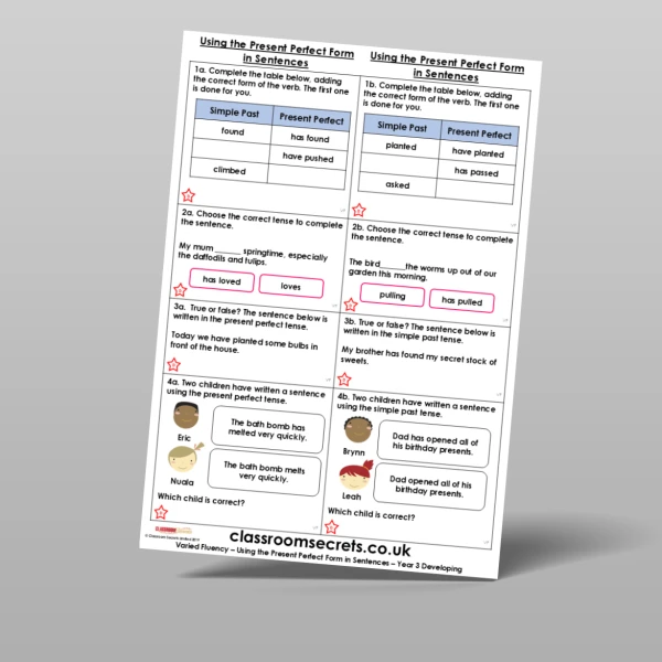 An image of the Using the Present Perfect Form in Sentences Varied Fluency Resource