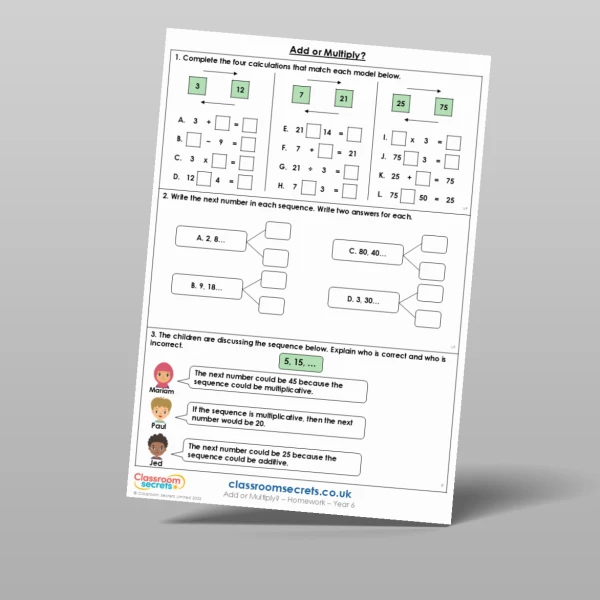 An image of the Add or Multiply Homework Resource