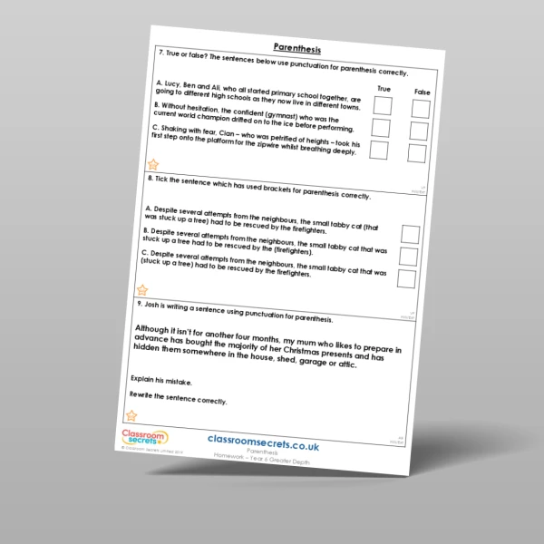 An image of the Parenthesis Homework Resource