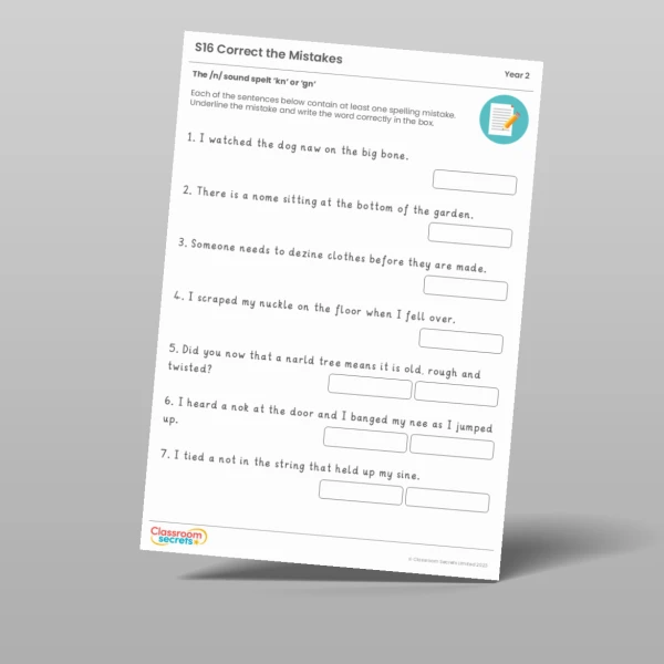 An image of the Spring 1 Week 2 Spelling - S16 - The /n/ sound spelt ‘kn’ or ‘gn’ Resource