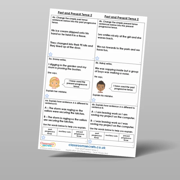 An image of the Past and Present Tense 2 Application and Reasoning Resource