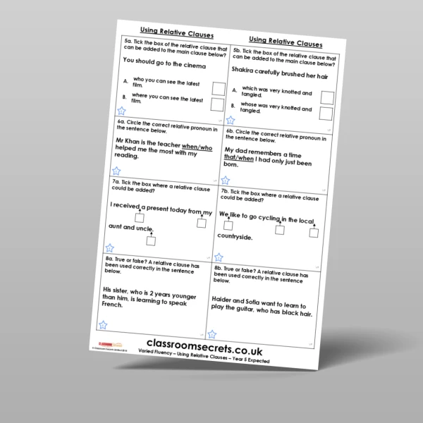 An image of the Using Relative Clauses Varied Fluency Resource