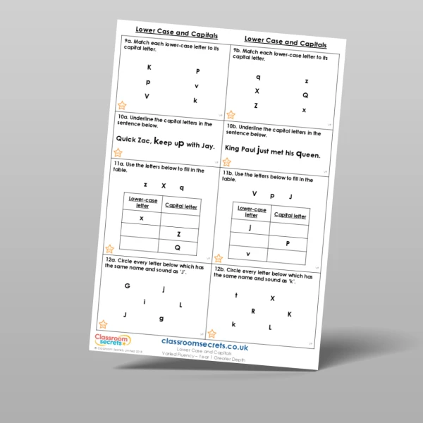An image of the Lower Case and Capitals Varied Fluency Resource