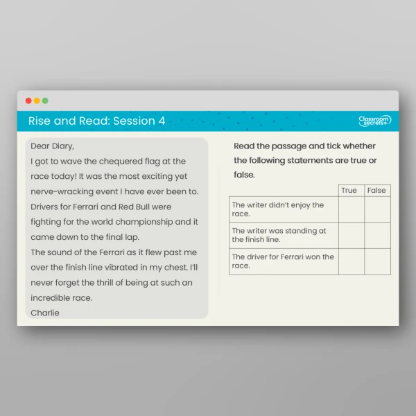 An image of the Rise and Read Formula 1 Resource