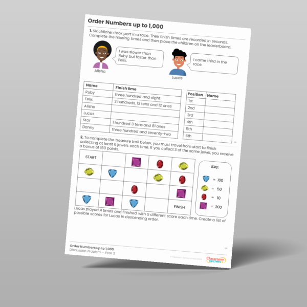 Year 3 Order Numbers Up To 1 000 Discussion Problem Resource ...
