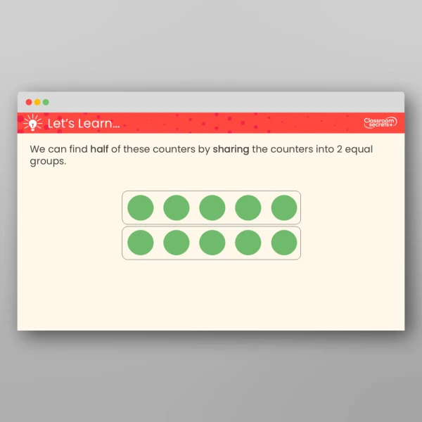 An image of the Recognise a Half of a Quantity Teaching PPT Resource