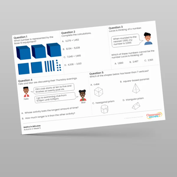 An image of the Autumn 2 Week 5 Maths in Minutes Resource