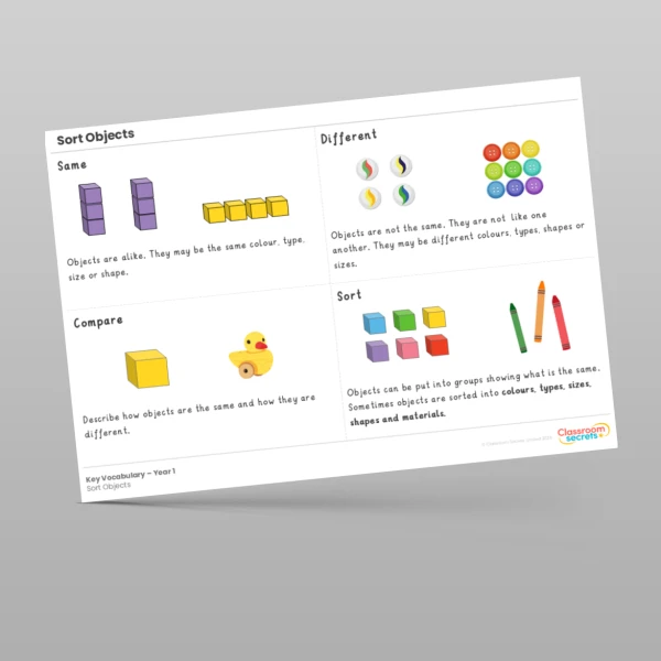 An image of the Sort Objects Key Vocabulary Resource
