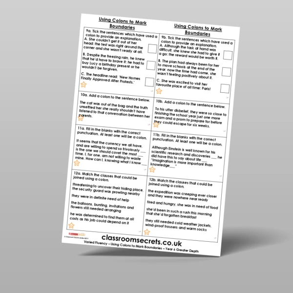 An image of the Using Colons to Mark Boundaries Varied Fluency Resource