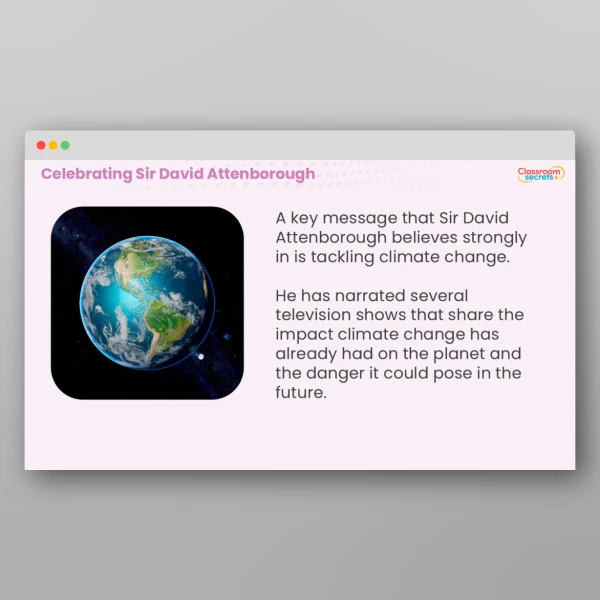 An image of the Celebrating Sir David Attenborough Whole School Assembly Resource