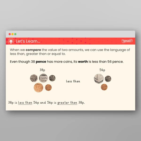 An image of the Compare Amounts of Money Teaching PPT Resource