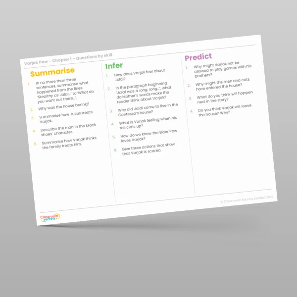 An image of the Reading Skills - Varjak Paw - Chapter 1 Resource