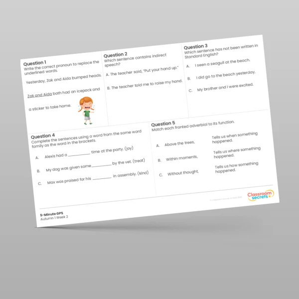 An image of the 5-Minute GPS Autumn 1 Week 2 Resource