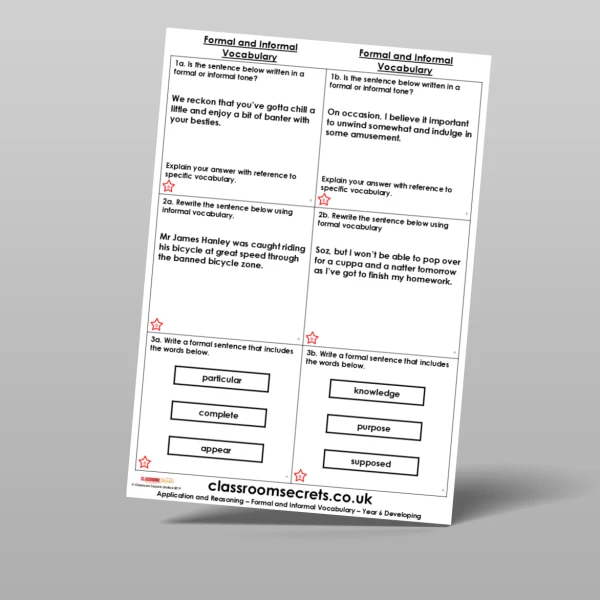 An image of the Formal and Informal Vocabulary Application and Reasoning Resource