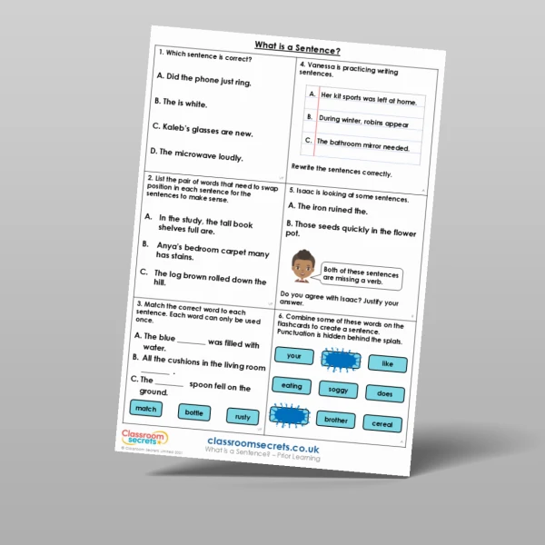An image of the What is a Sentence? Prior Learning Resource