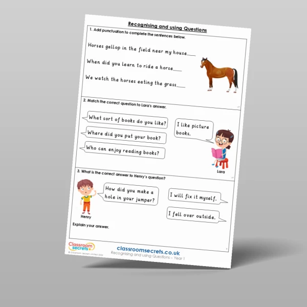 An image of the Recognising and using Questions Mixed Activity Resource