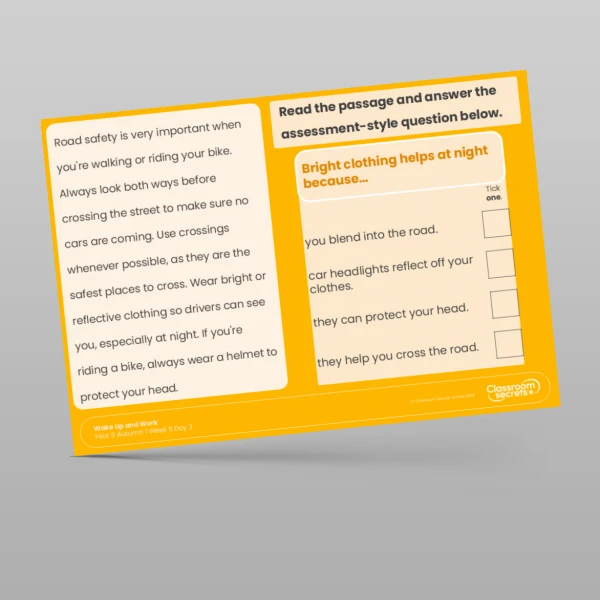 An image of the Autumn 1 Week 5 Wake Up and Work Resource