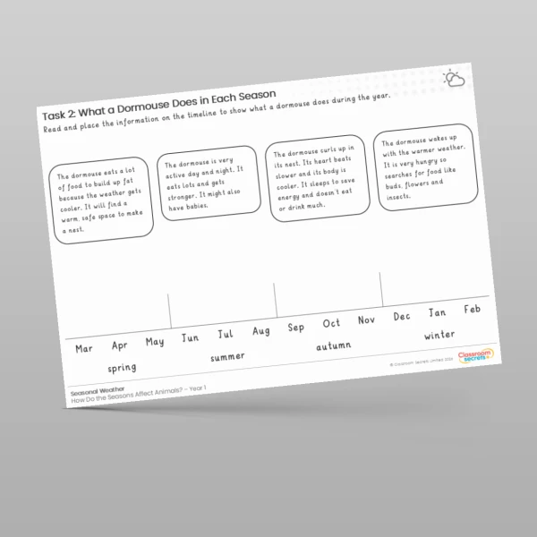 An image of the Lesson 5: What a Dormouse Does in Each Season Worksheet Resource