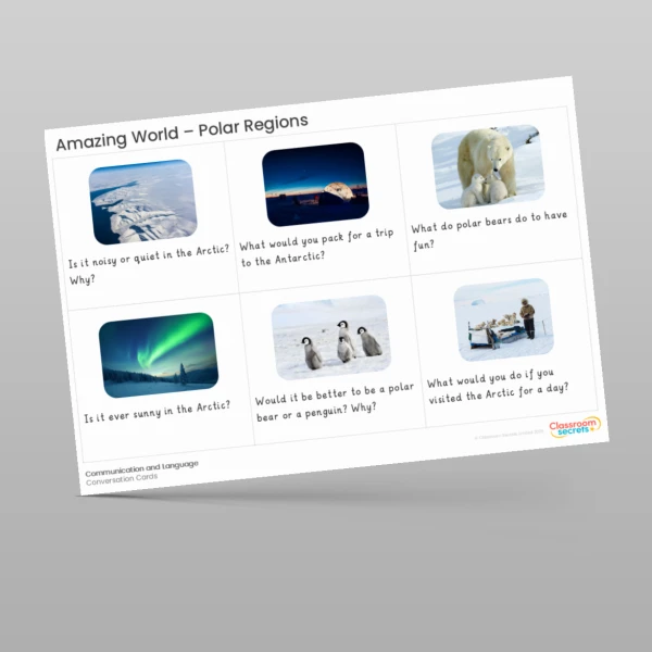An image of the Amazing World - Polar Regions Conversation Cards Resource