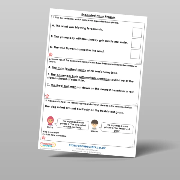 An image of the Expanded Noun Phrases Homework Resource