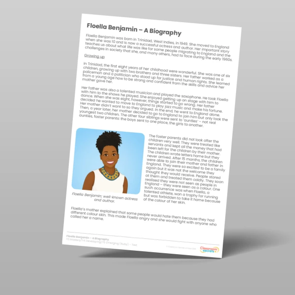 An image of the Floella Benjamin: A Biography Ruby Guided Reading Pack Resource