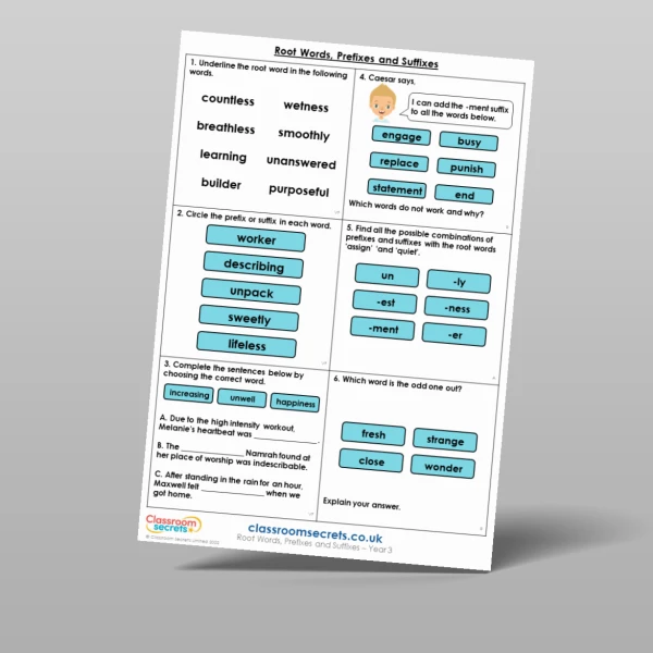 An image of the Root Words, Prefixes and Suffixes Mixed Activity Resource