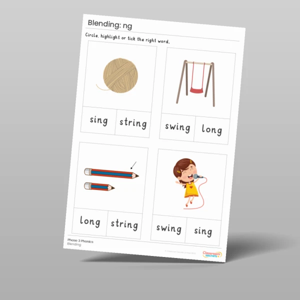 An image of the Phonics Blending Activities: ng Resource
