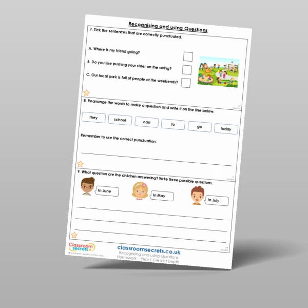 An image of the Recognising and using Questions Homework Resource