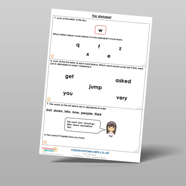 An image of the Free The Alphabet Homework Resource