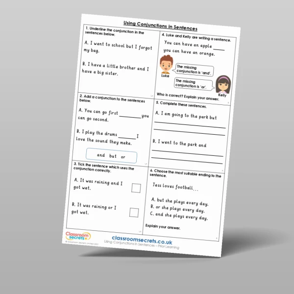 An image of the Using Conjunctions in Sentences Prior Learning Resource