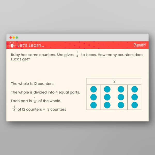 An image of the Unit Fractions of a Set of Objects Teaching PPT Resource