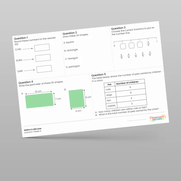 An image of the Autumn 1 Week 6 Maths in Minutes Resource