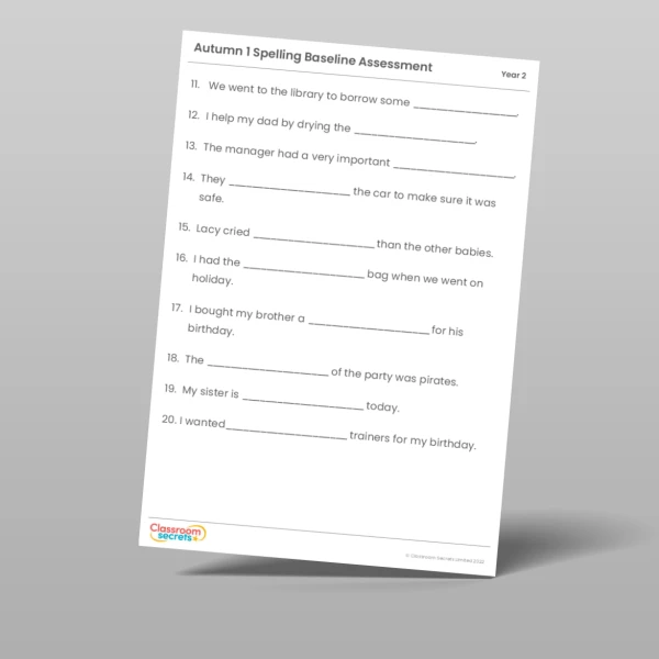 An image of the Autumn 1 Baseline Assessment Resource
