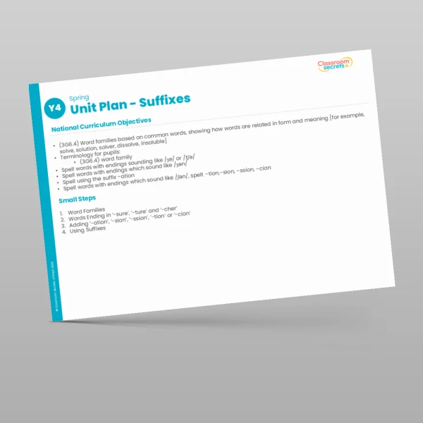 An image of the Suffixes Unit Plan Resource