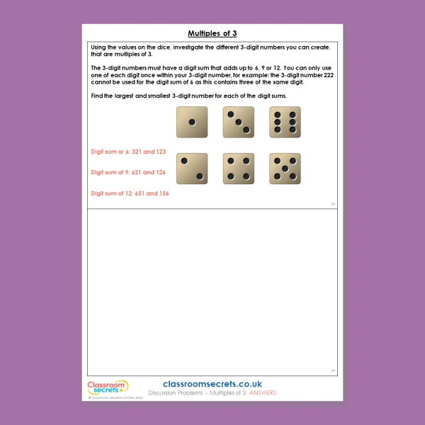 Year 4 Multiples of 3 Multiplication and Division A Deeper Reasoning Discussion Problem