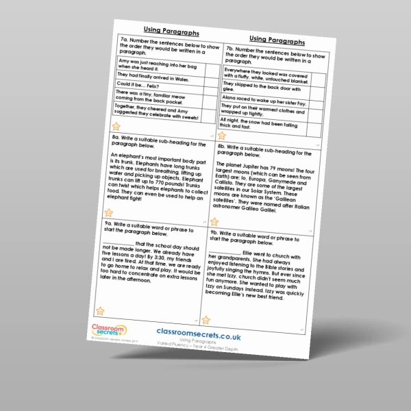 An image of the Using Paragraphs Varied Fluency Resource