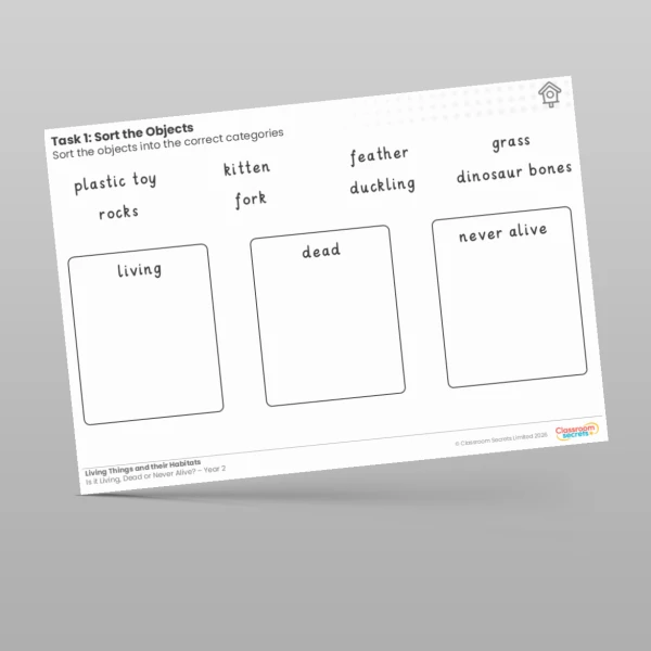 An image of the Lesson 1: Sort the Objects Worksheet Resource